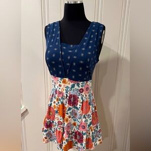 Matilda Jane Blue and Floral Cottagecore Flowy Tank dress size x small NWOT